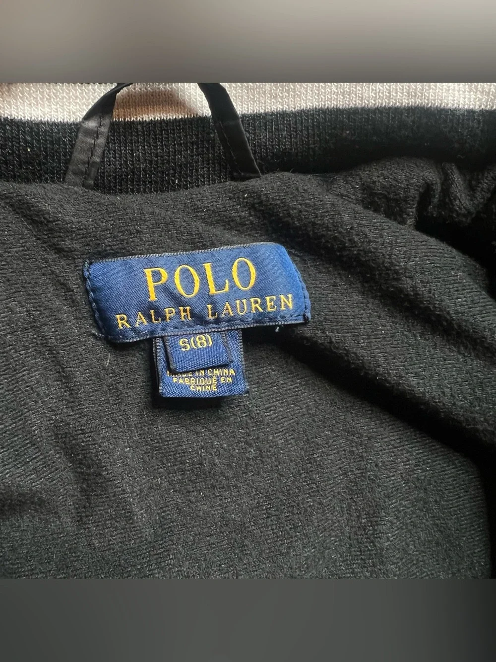 Polo Ralph Lauren Jacket Girls S(8) Black Hooded Full Zip Pony Logo